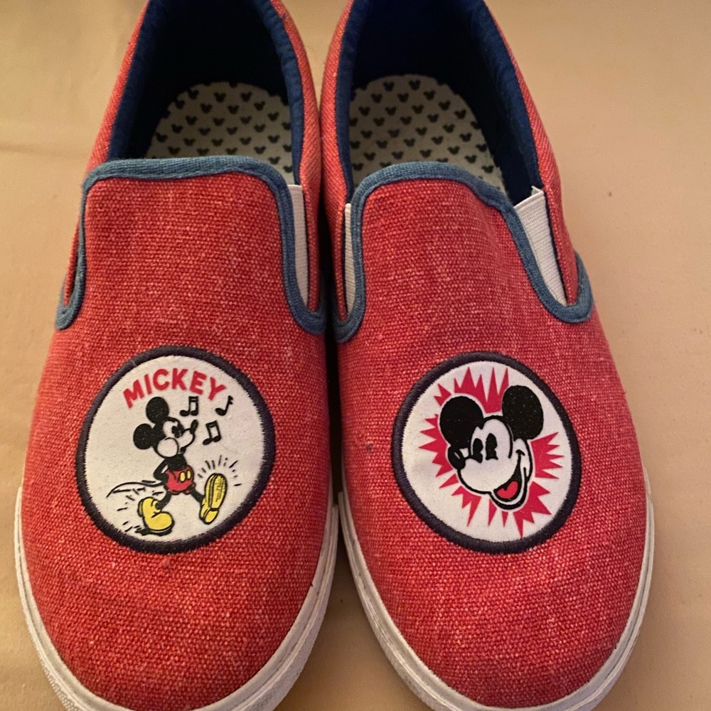 Disney Junk Food Mickey Mouse Red Denim Slip On Women’s Sneakers